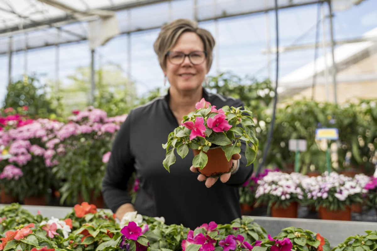 one of our plant breeders holding plants